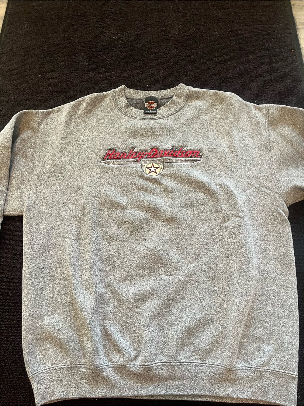 Harley-Davidson Gray Crewneck Sweatshirt with Red Logo & Gold Star